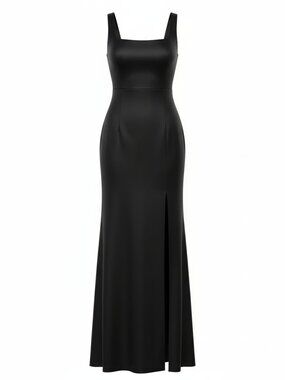 Showpo Black Square-Neck Evening Dress with slit
